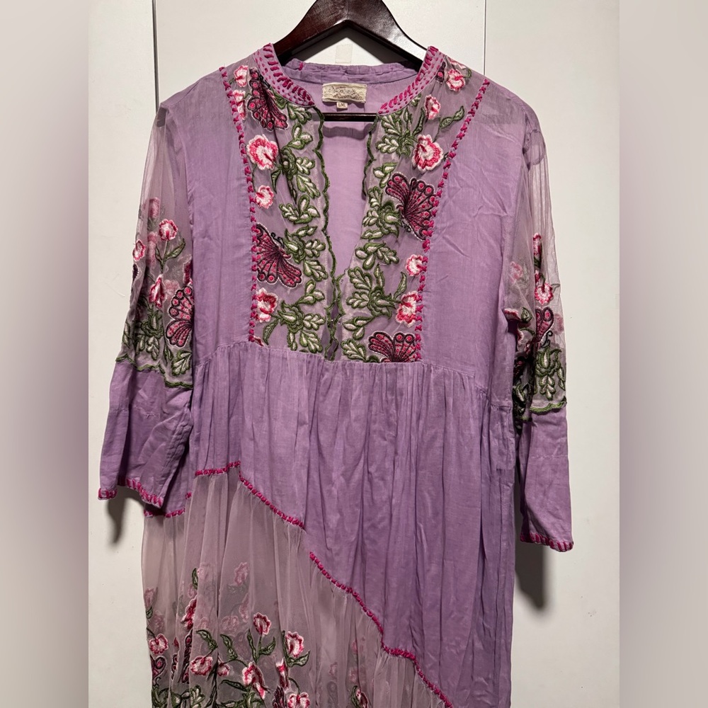 Floral Embroidered Purple Dress - Picture 2 of 6